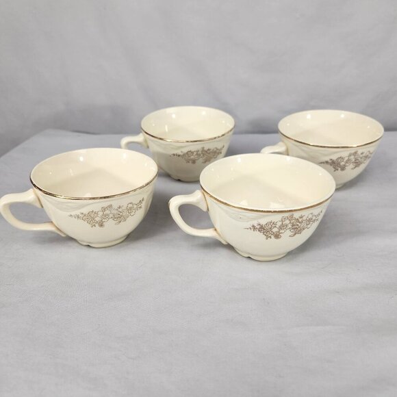 Set of 4 Vintage Homer Laughlin Virginia Rose Woodland Gold Cups and Saucers USA - Picture 9 of 15